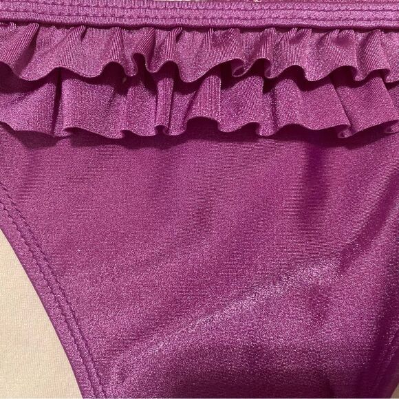 G21 Metallic Purple Ruffled String Bikini Swimsuit Size Medium - Picture 13 of 15